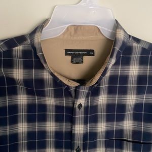 French Connection button down dress shirt blue plaid XXL